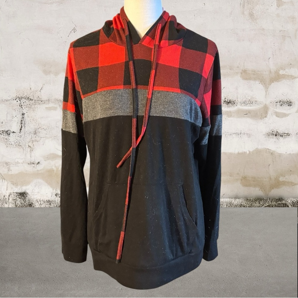 Pinkmstyle Women's Plaid Red and Black Women's Hoodie Size Large
